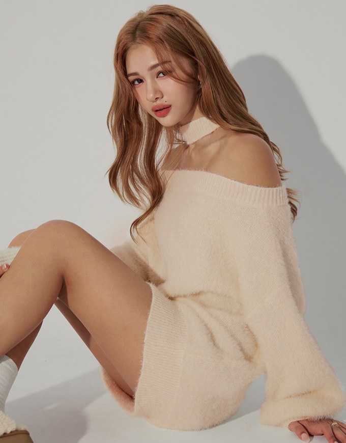 2WAY Halter Neck Hollow Mohair Mini Dress