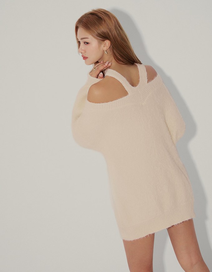 2WAY Halter Neck Hollow Mohair Mini Dress