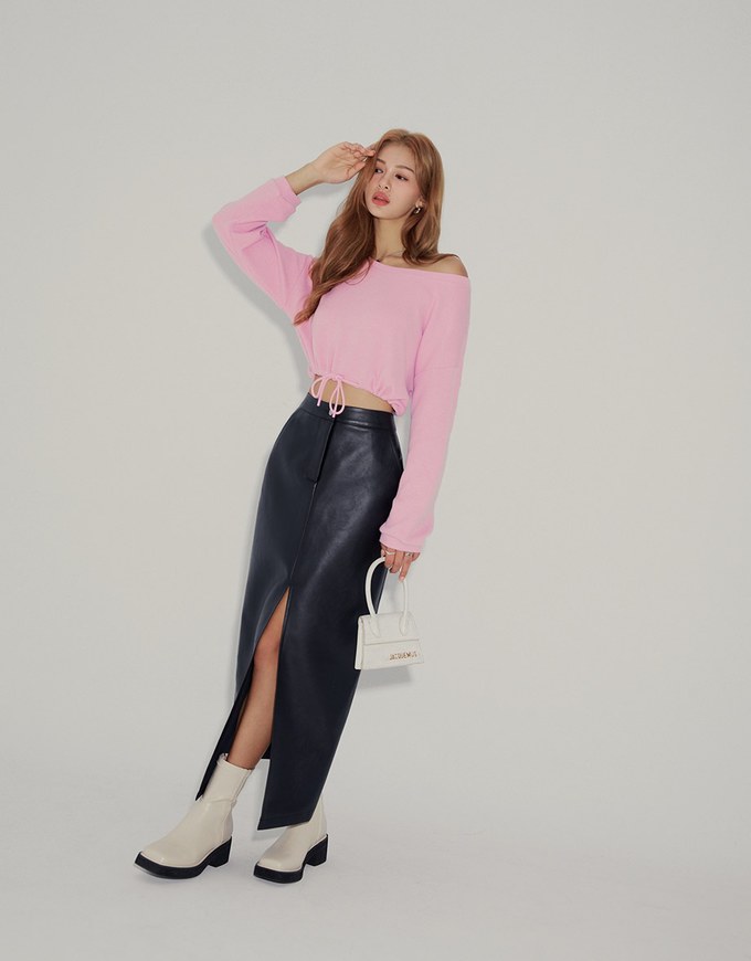 Slant Shoulder Casual Drawstring Top