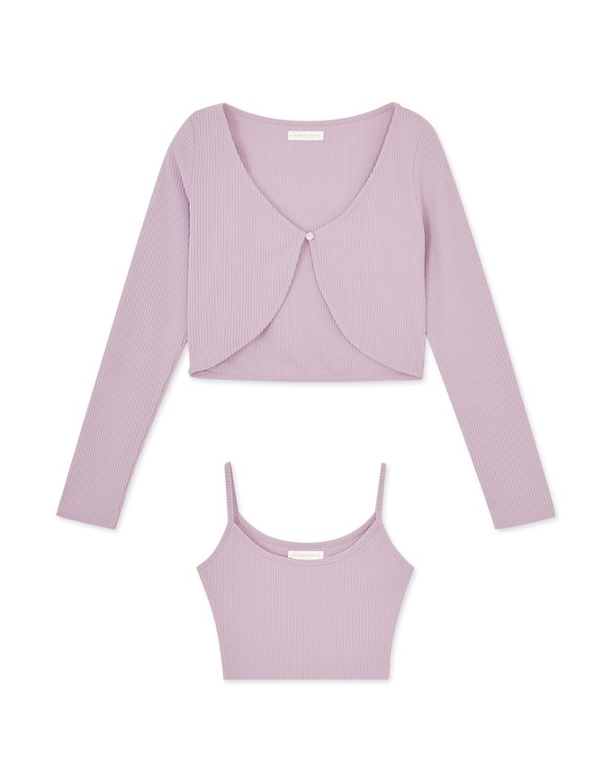 Two Piece Silver Button Ribbed Top