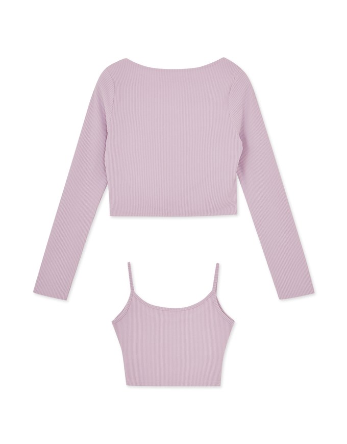 Two Piece Silver Button Ribbed Top