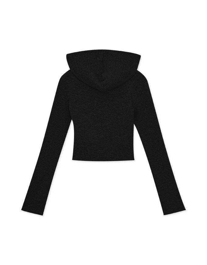 V Neck Overlap Ribbed Hoodie Top