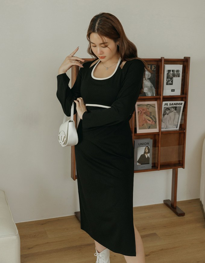 Halter Neck Hollow Knitted Maxi Dress
