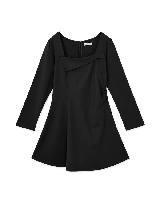 Elegant Square Neck Side Scrunch Mini Dress