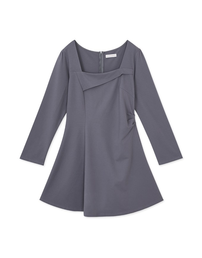 Elegant Square Neck Side Scrunch Mini Dress
