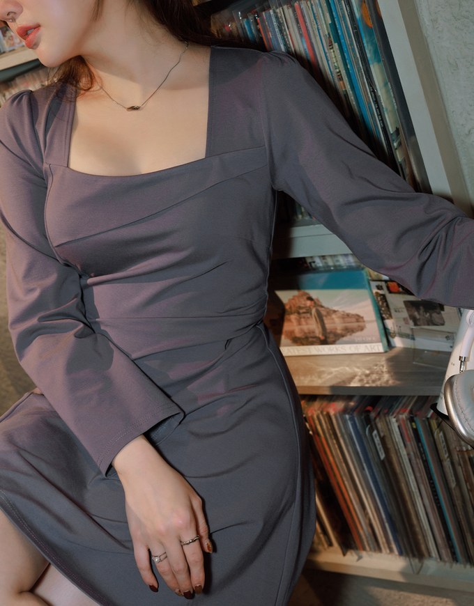 Elegant Square Neck Side Scrunch Mini Dress