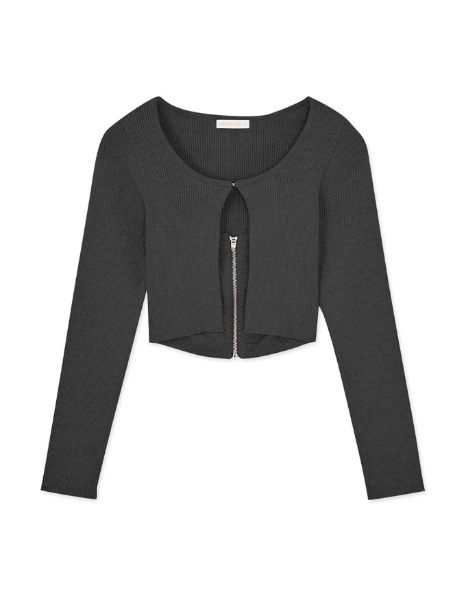 Faux 2 Piece Zip Knitted Top