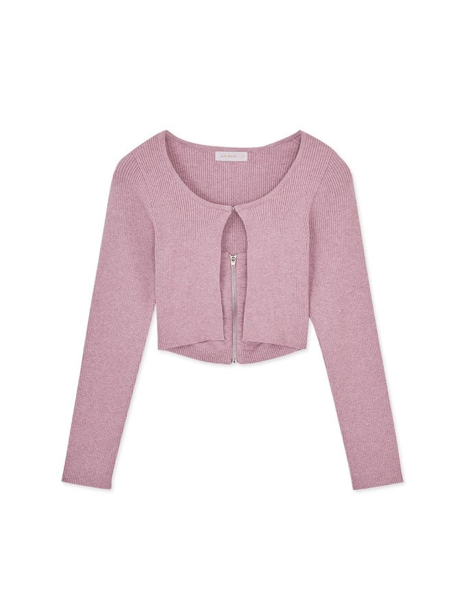 Faux 2 Piece Zip Knitted Top