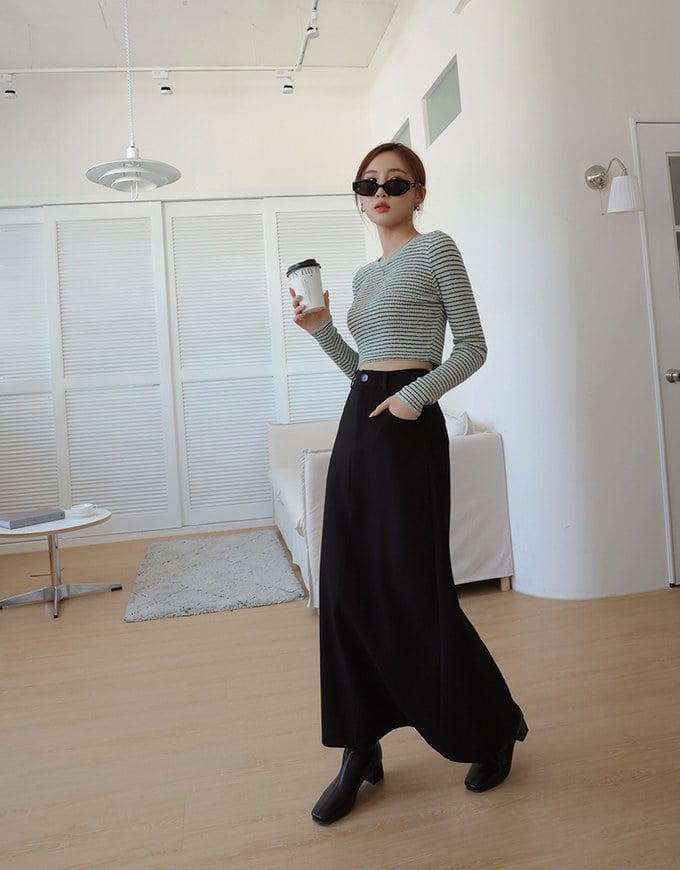 High Waist Slimming Slit Maxi Skirt