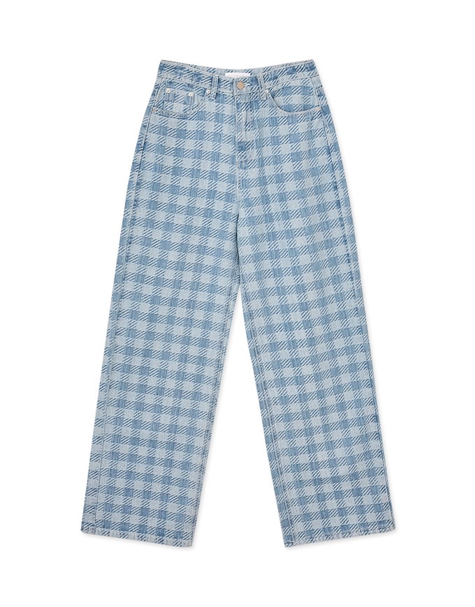 Checkerboard Denim Wide Pants