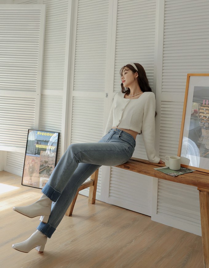 Foldable Denim Straight Leg Pants