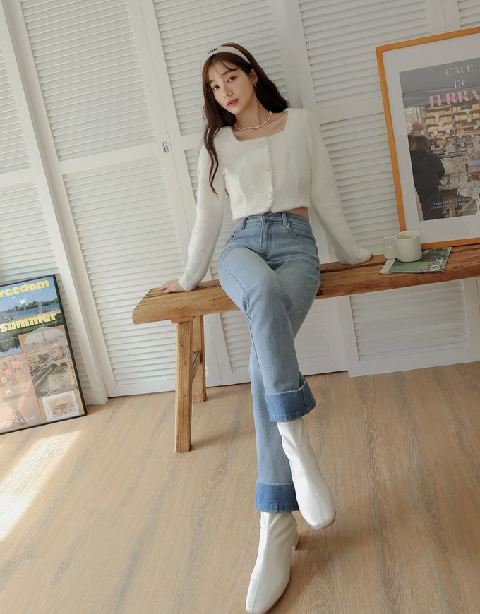 Foldable Denim Straight Leg Pants