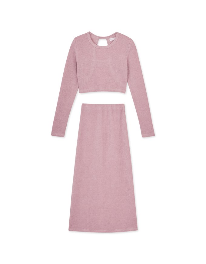Hollowed Back Knit Top And Maxi Skirt Set Wear