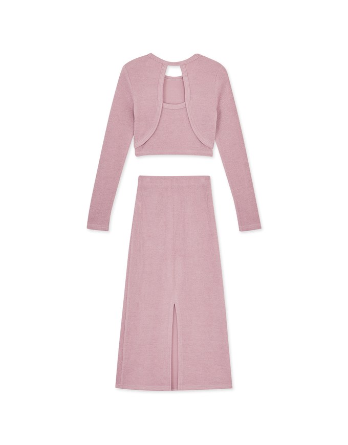 Hollowed Back Knit Top And Maxi Skirt Set Wear