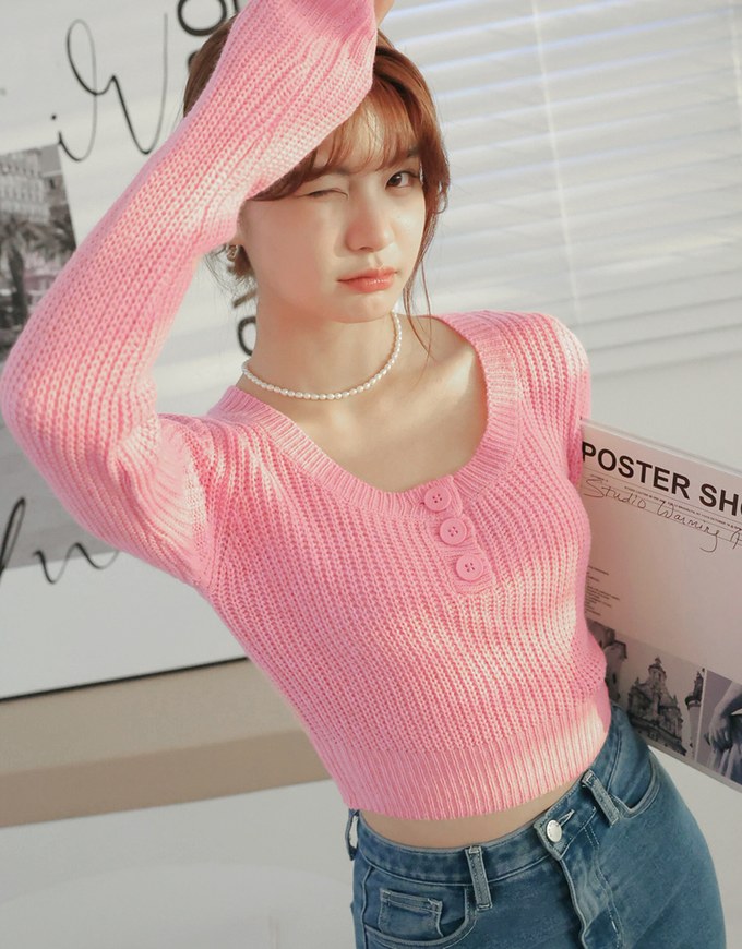 Plain Color Crew Neck Textured Top