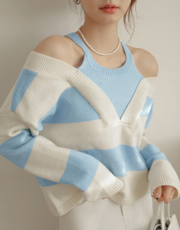 Laidback Cutout Striped Knit Top