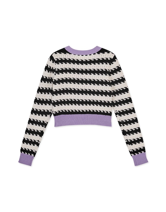 Love Button Striped Color Knitted Top