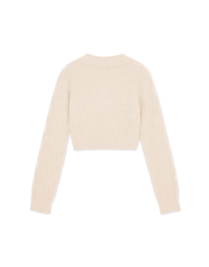 Detailed Plaid Collar Knitted Top