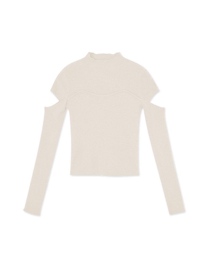Half Turtleneck Sleeve Cutout Top