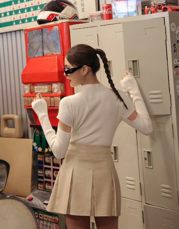 Half Turtleneck Sleeve Cutout Top
