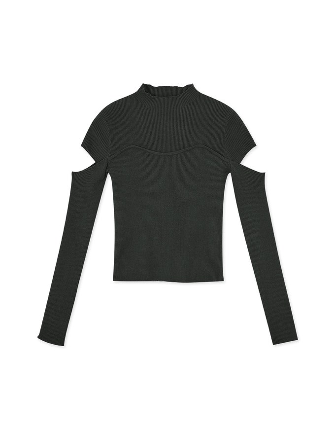 Half Turtleneck Sleeve Cutout Top
