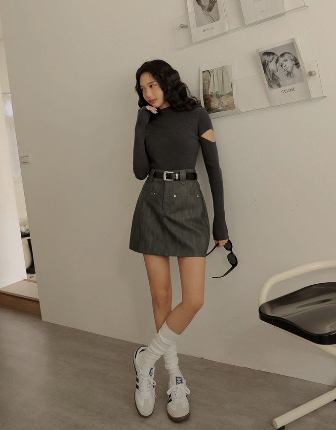 Half Turtleneck Sleeve Cutout Top