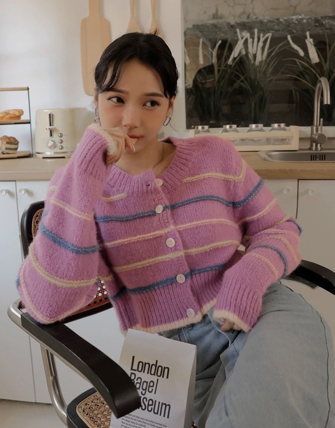 Colorful Line Knitted Crop Top