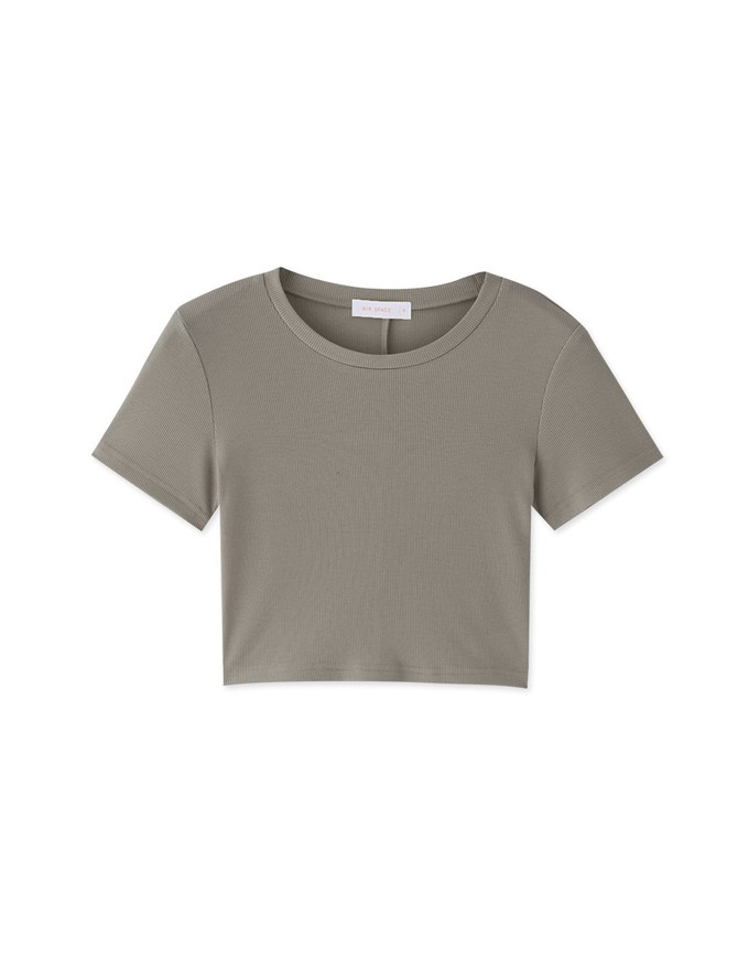 Solid Color Round Neck Ribbed Top