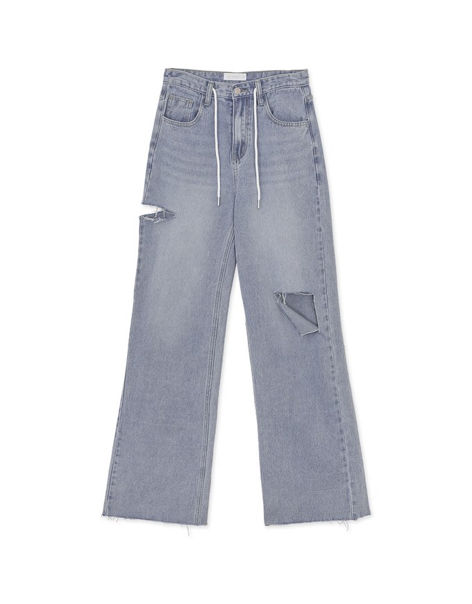 Street Drawstring Distressed Wide Pants