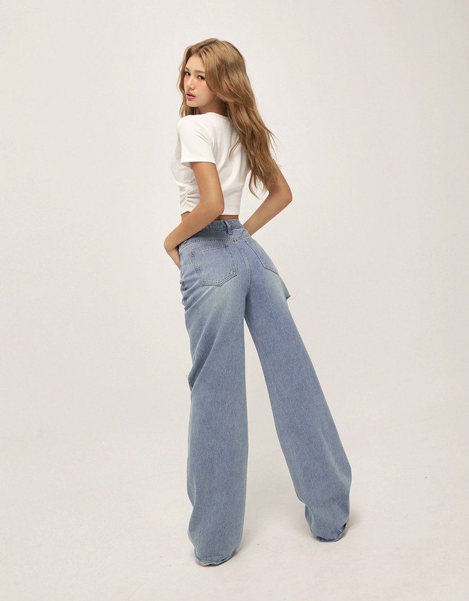 Street Drawstring Distressed Wide Pants