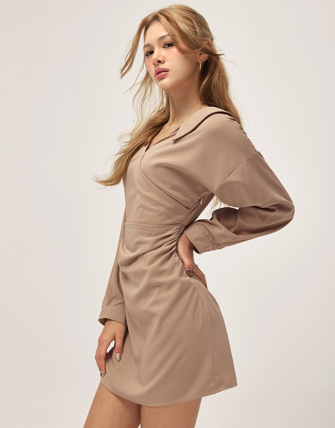 2WAY Gold Cahin Lapel Shirt Dress