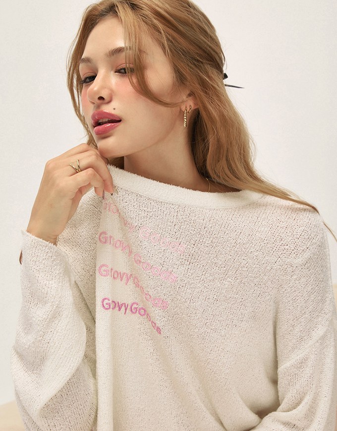 Micro Transparent Gradient Letter Knitted Sweater