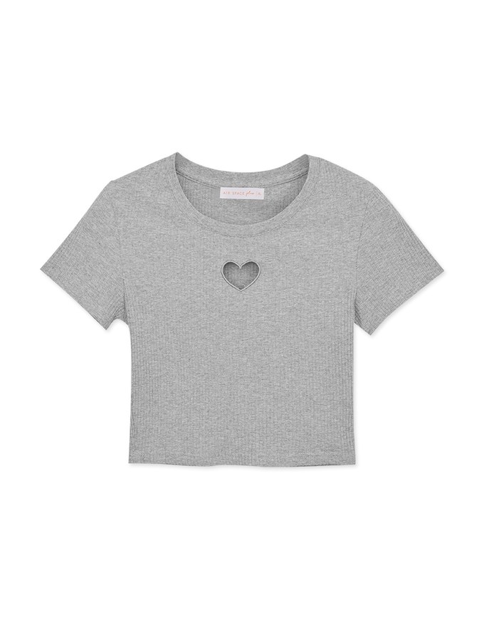 Front Hollw Heart Shape Round Neck Top