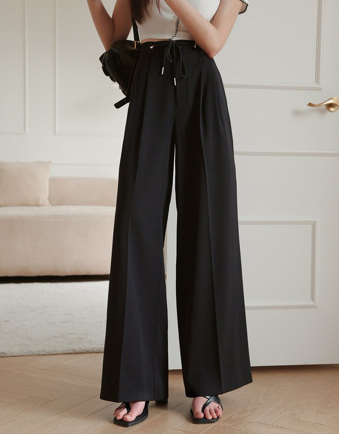 Draped Drawstring Pleated High Waisted Wide Pants Culottes