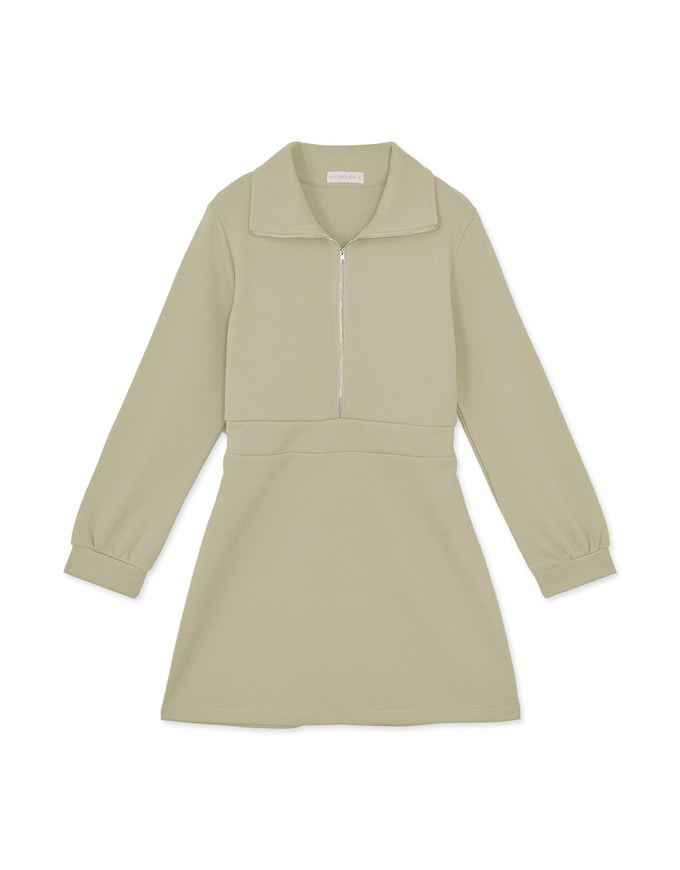 Half-Zip Turnover Collar Dress