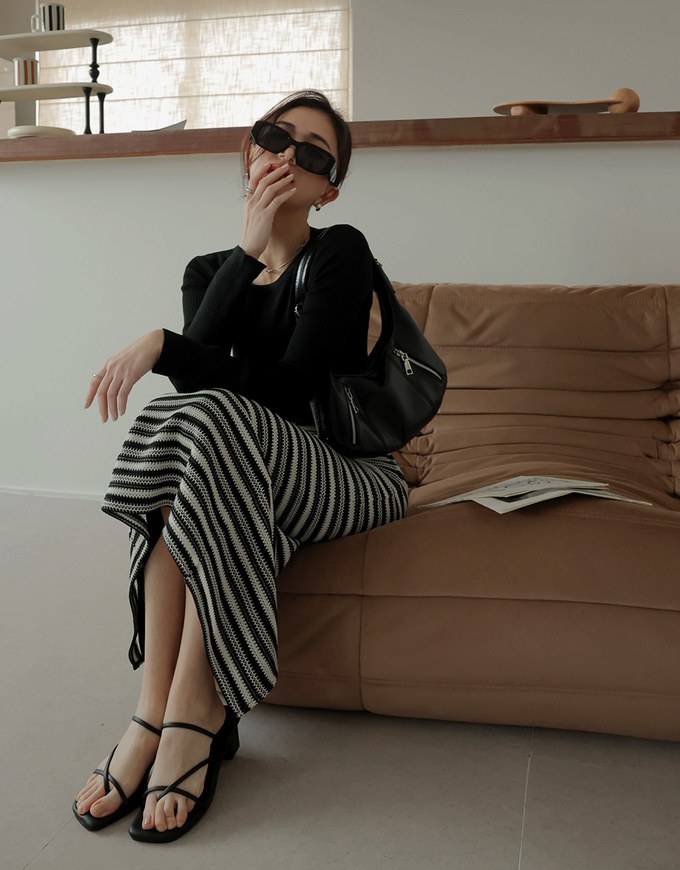 Vintage Knitted Striped Long Skirts - AIR SPACE