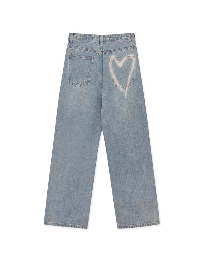 Washed Heart Denim Wide-Leg Pants