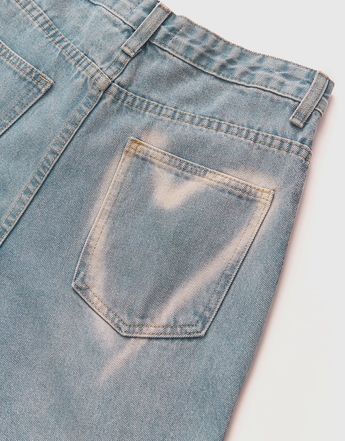 Washed Heart Denim Wide-Leg Pants