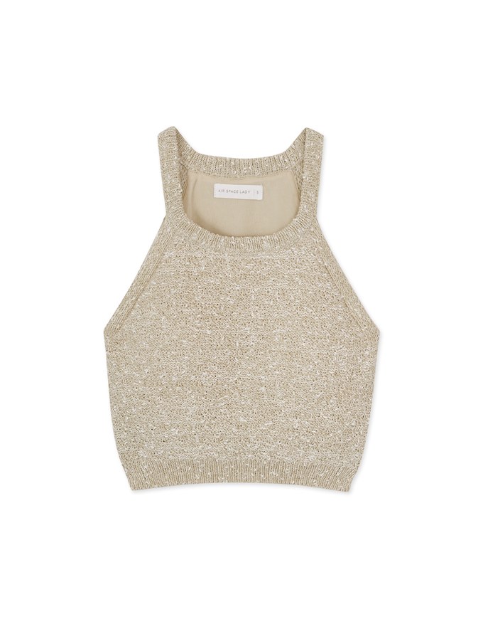 Off-Shoulder Mixed Color Woolen Vest (With Padding)