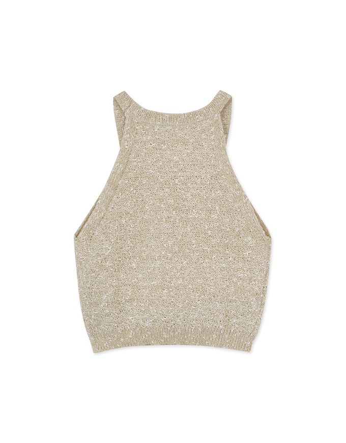 Off-Shoulder Mixed Color Woolen Vest (With Padding)