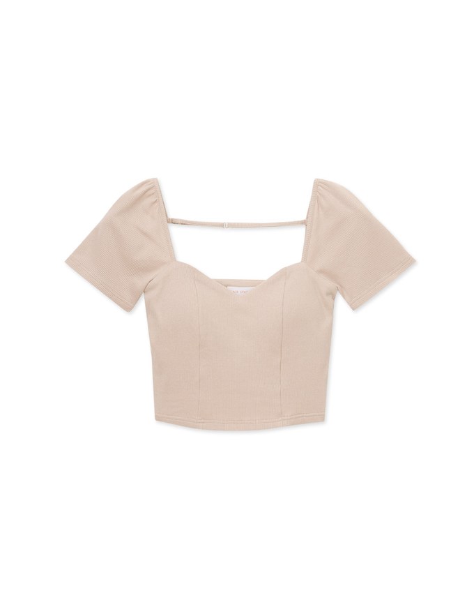 Solid Color Heart Neckline Knit Padded Top