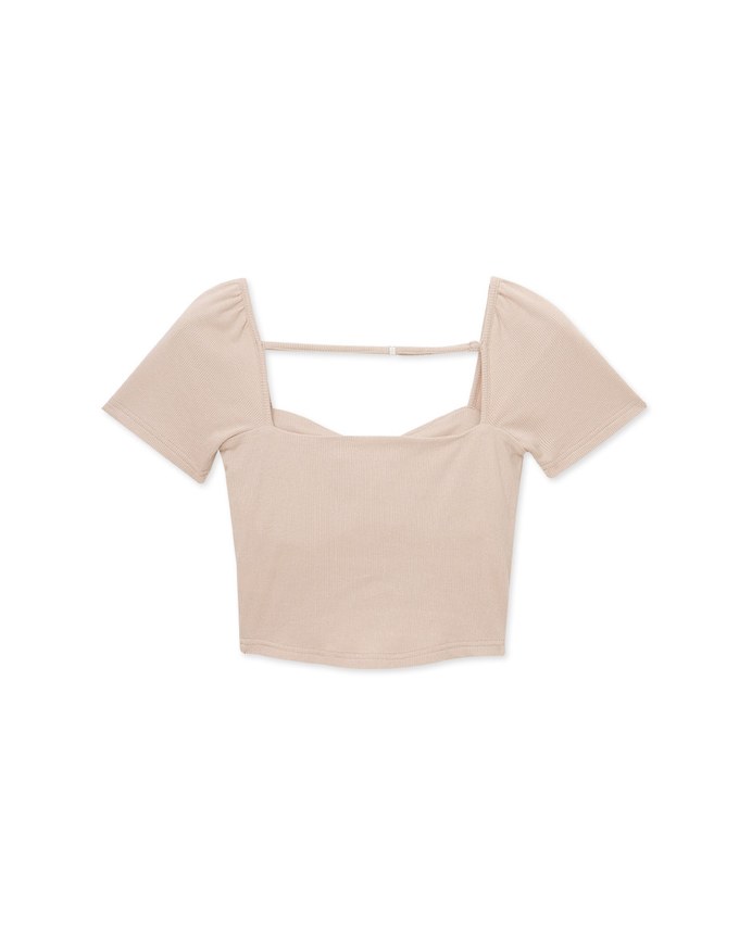 Solid Color Heart Neckline Knit Padded Top