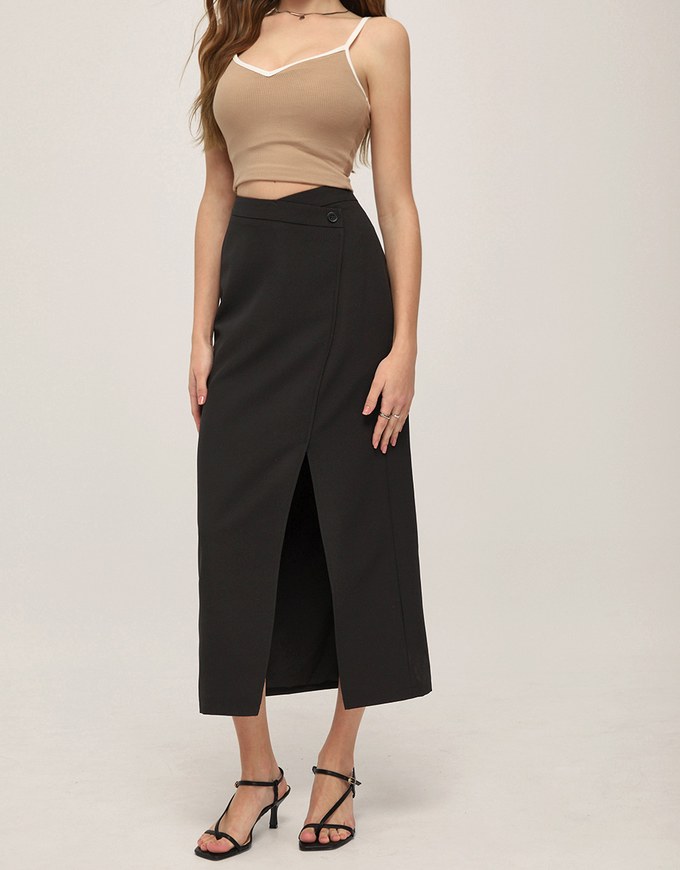 Asymmetrical Front Slit Long Skirt