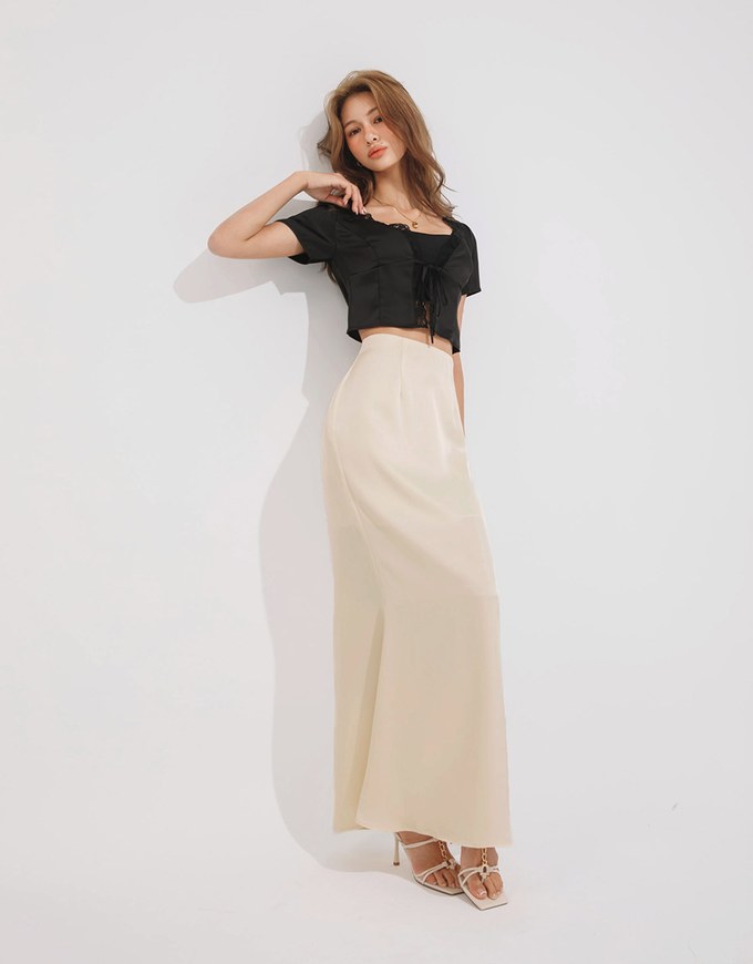 Soft Matte Satin Flare Long Skirt