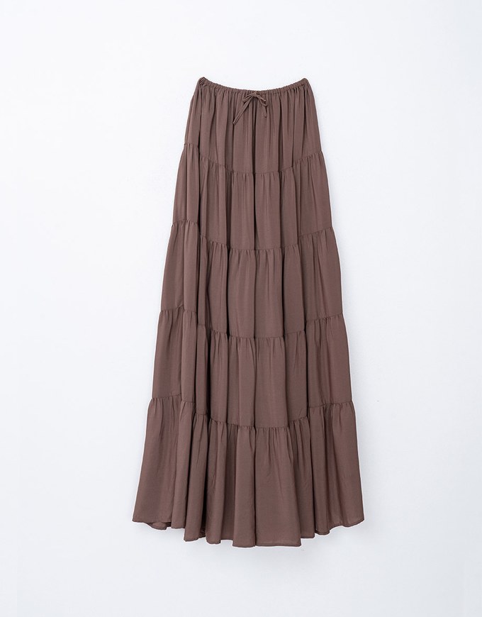 Maxi Long Skirt With Elastic Waistline And Drawstring Tiered & Textured Beach Style