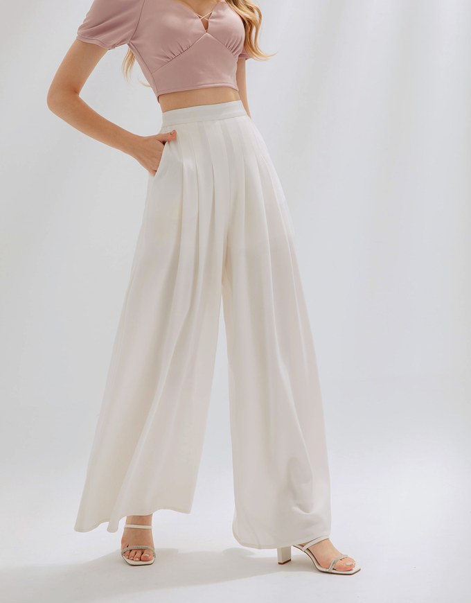 Stylish Pleated High Waisted Wide Pants Culottes