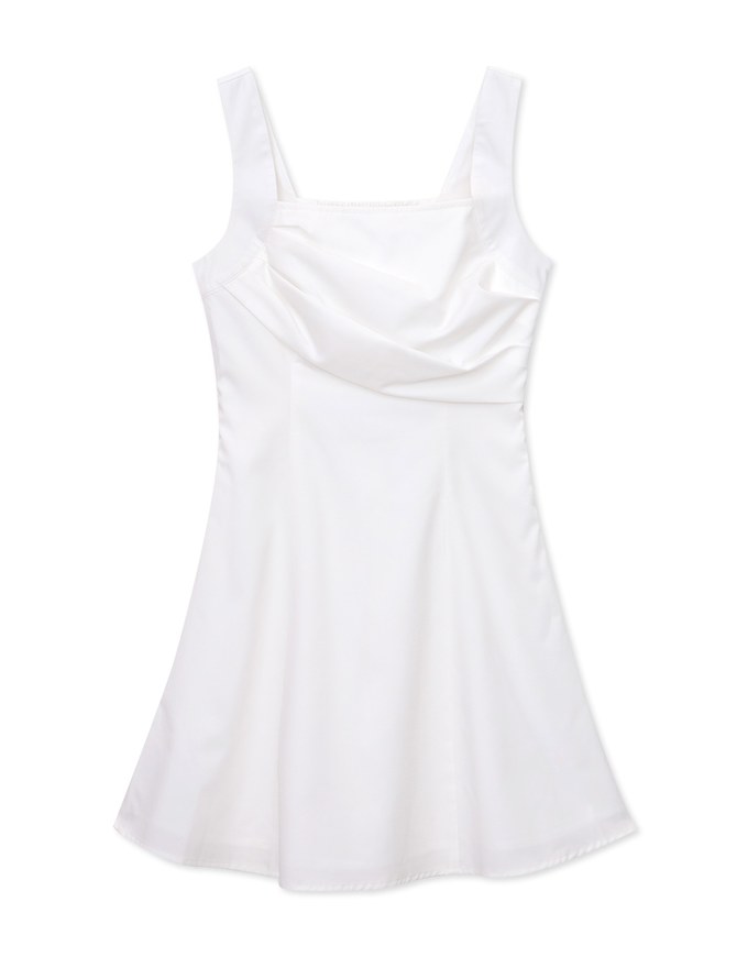 Asymmetric Ruched Wide-Shoulder Mini Dress