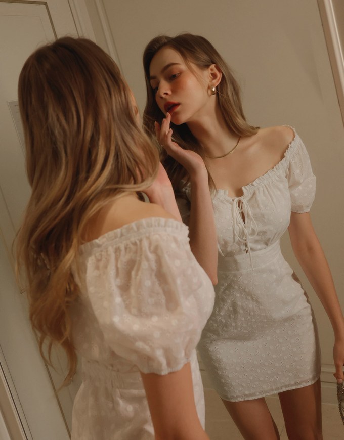2 Way Cotton Lace Strap Mini Dress