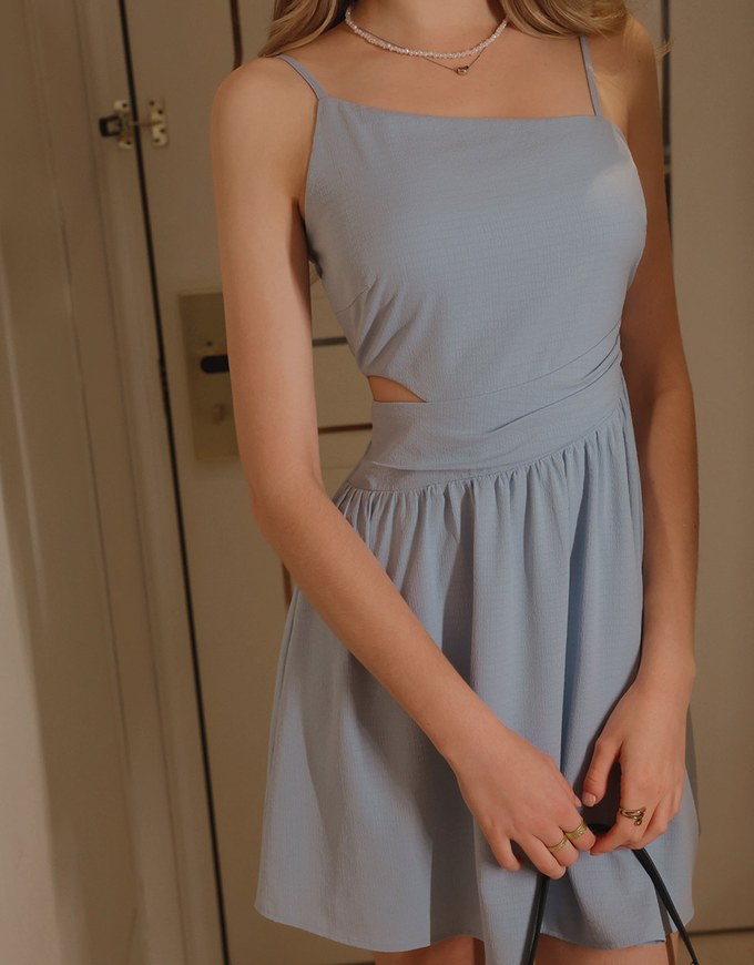 Beveled Hollow Side Ruched Mini Dress