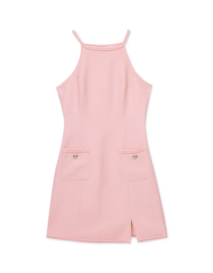 Linen Rope Halter Slit Mini Dress